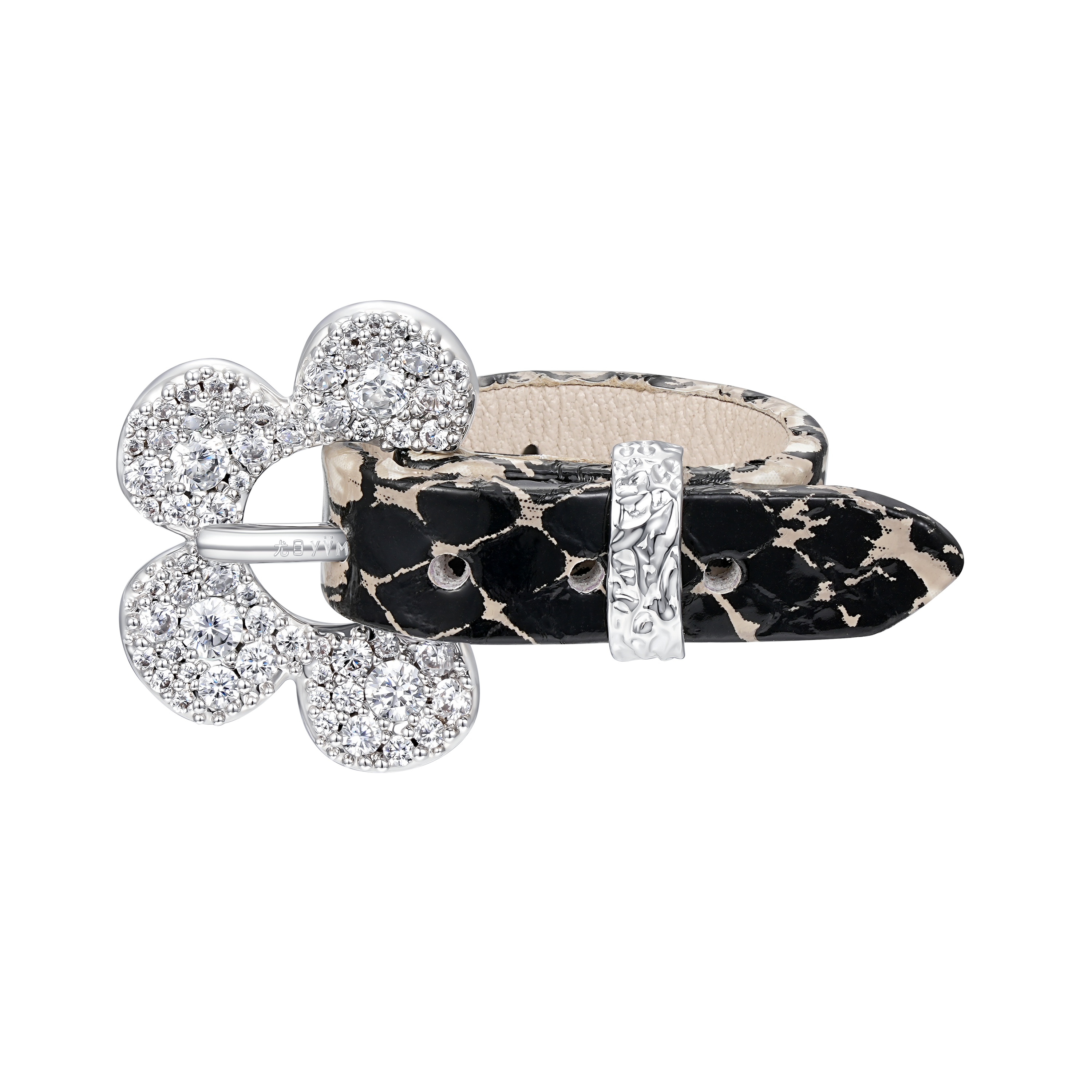 Pavé Flower Buckle Belt Ring White