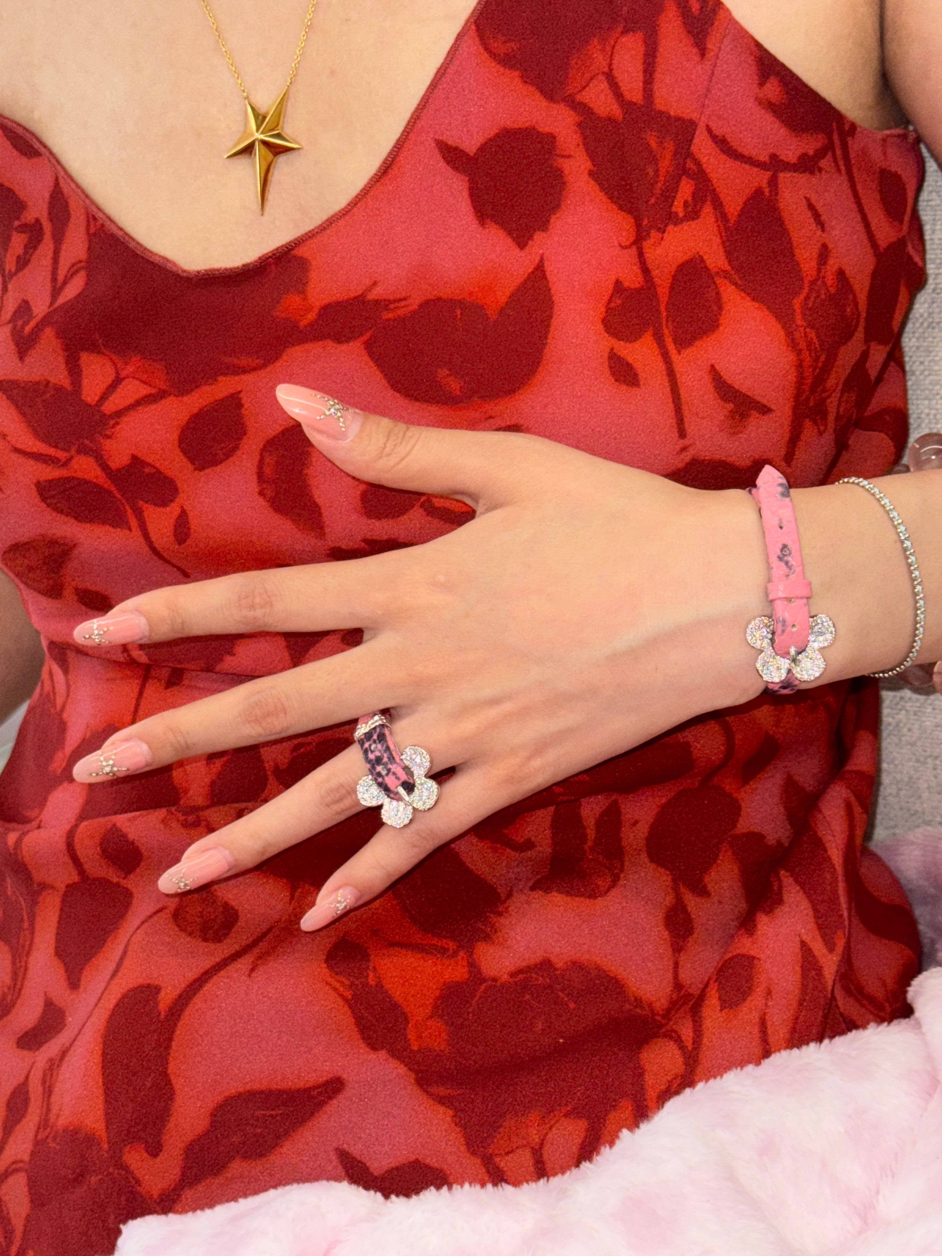 Pavé Flower Buckle Belt Ring Pink