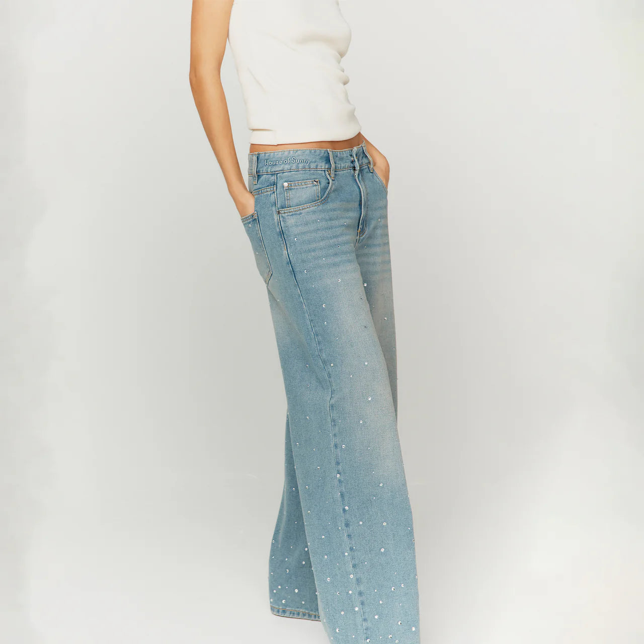 CRYSTALLISED WIDE LEG DENIM