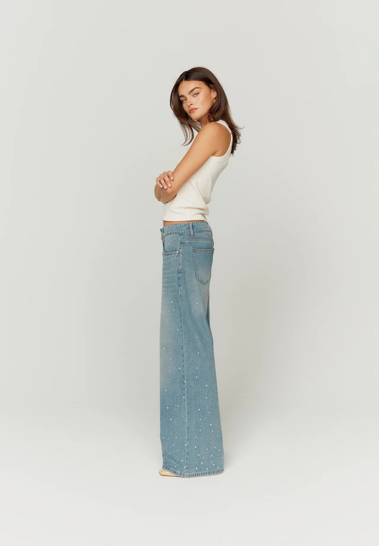 CRYSTALLISED WIDE LEG DENIM