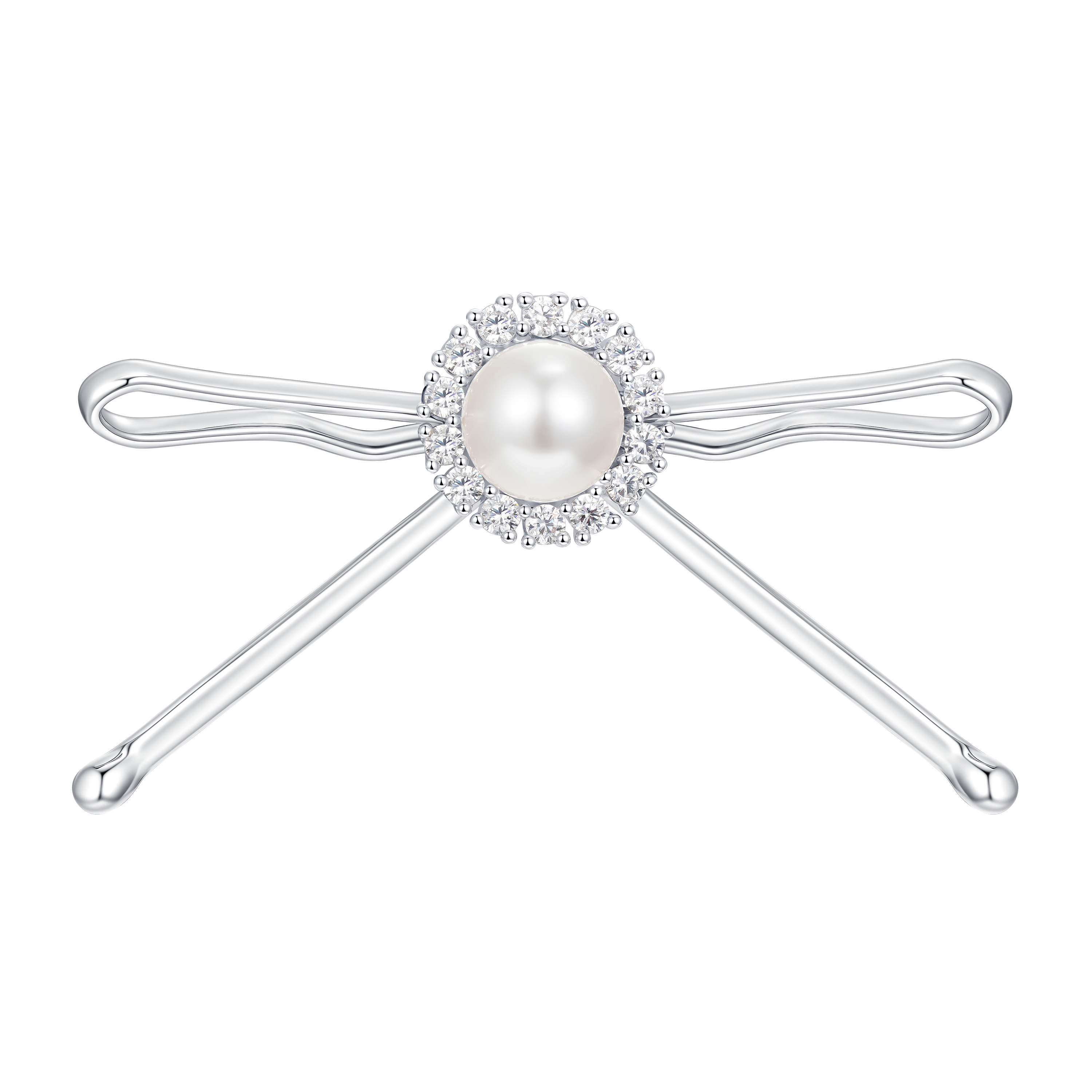 Hair Clip Patchwork Bow Pearl Stud Earrings Silver