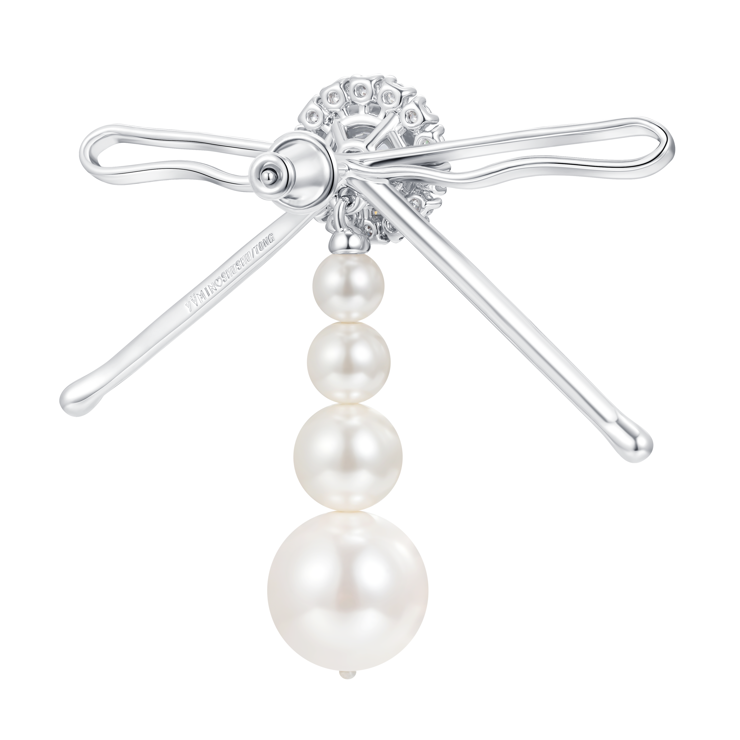 Hair Clip Patchwork Bow Pearl Tassel Stud Earrings Silver