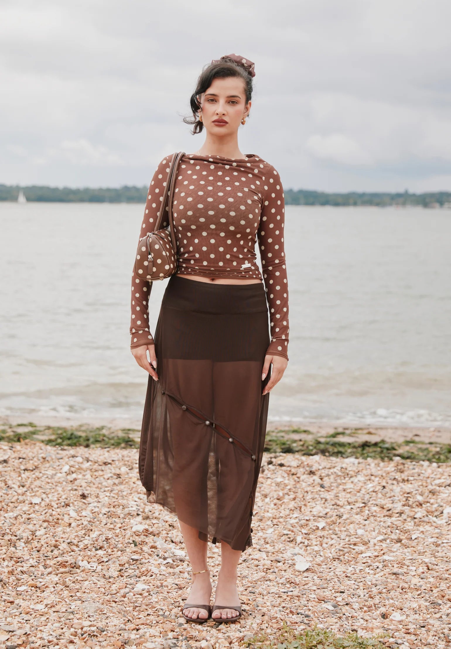 Double Layer Polka Dot Mesh Long Sleeve