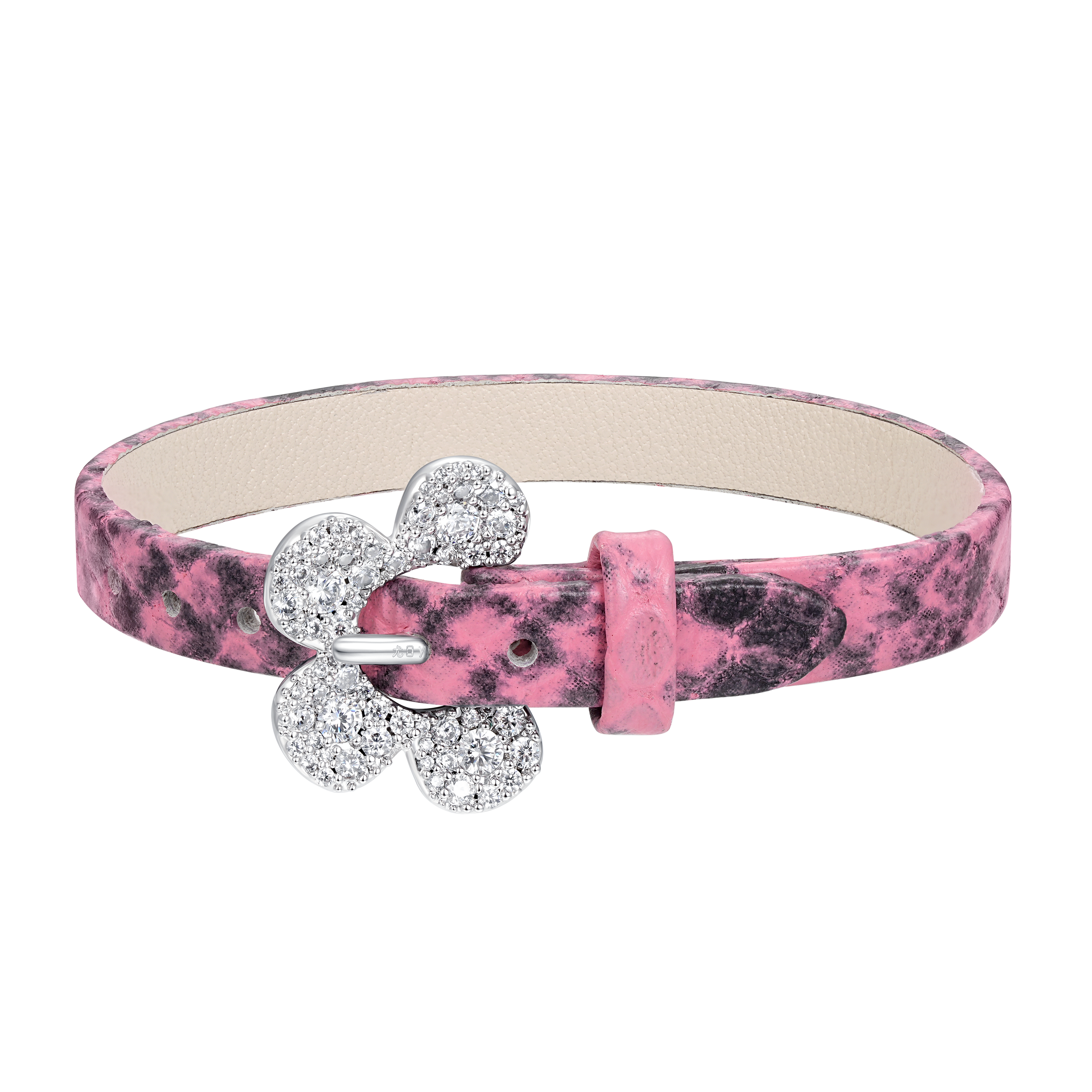 Pavé Flower Buckle Belt Bracelet Pink
