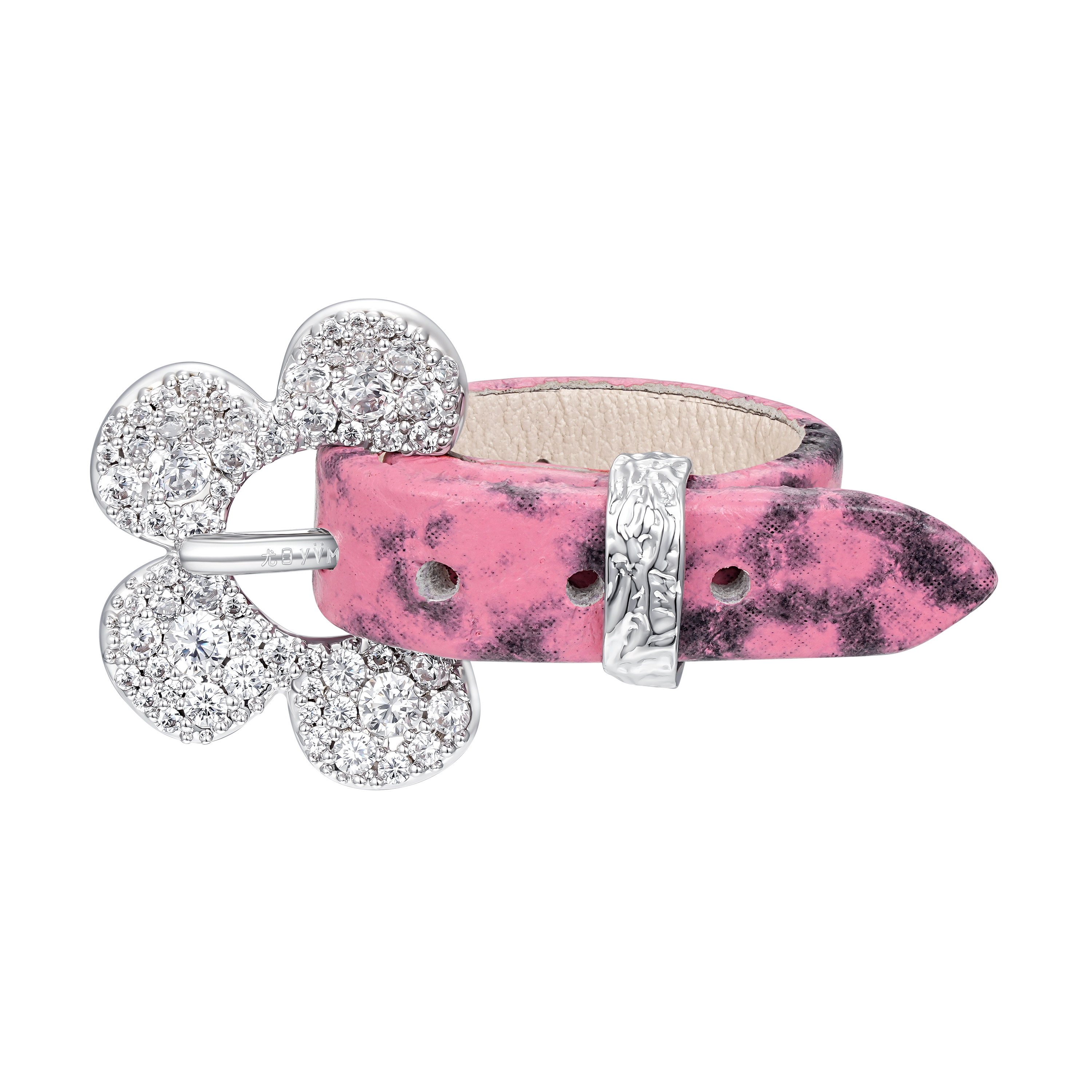 Pavé Flower Buckle Belt Ring Pink