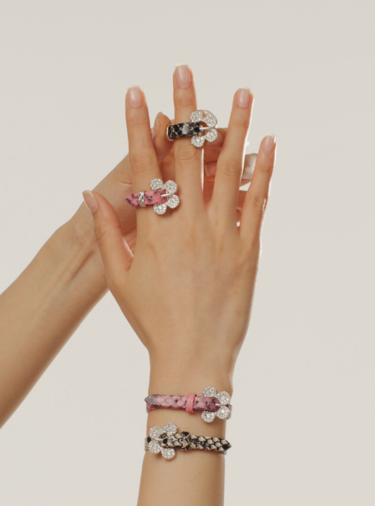 Pavé Flower Buckle Belt Bracelet Pink