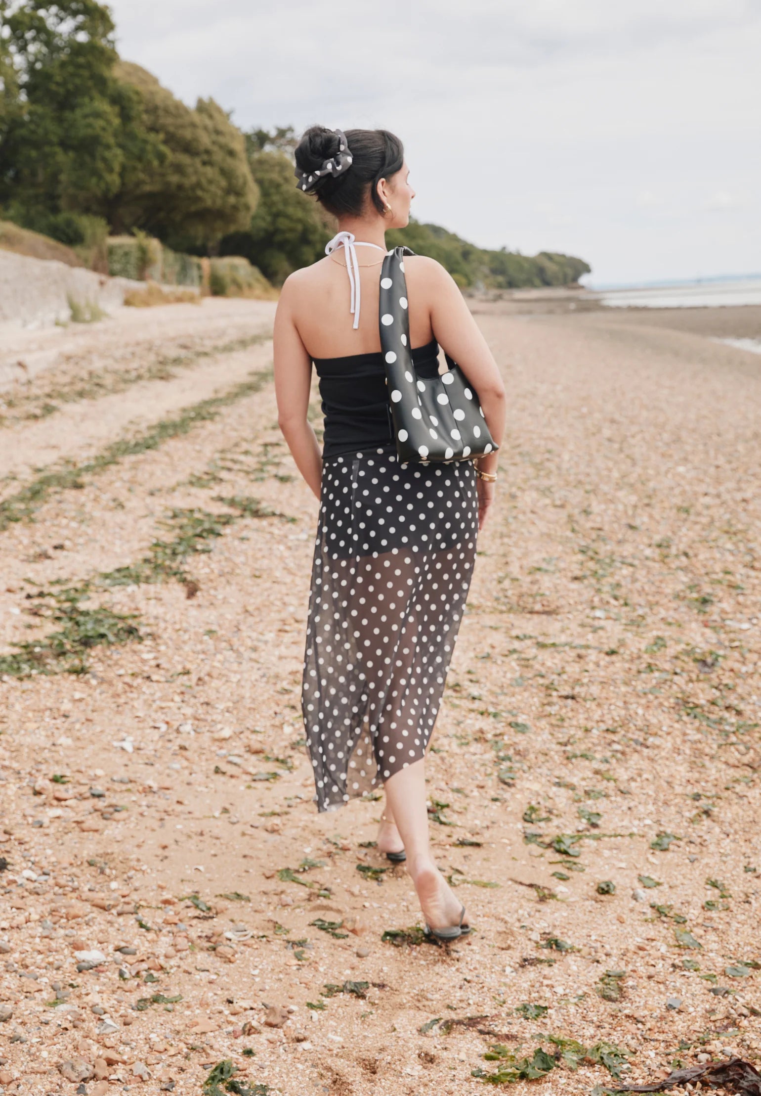 Polka Dot Mesh Printed Skirt
