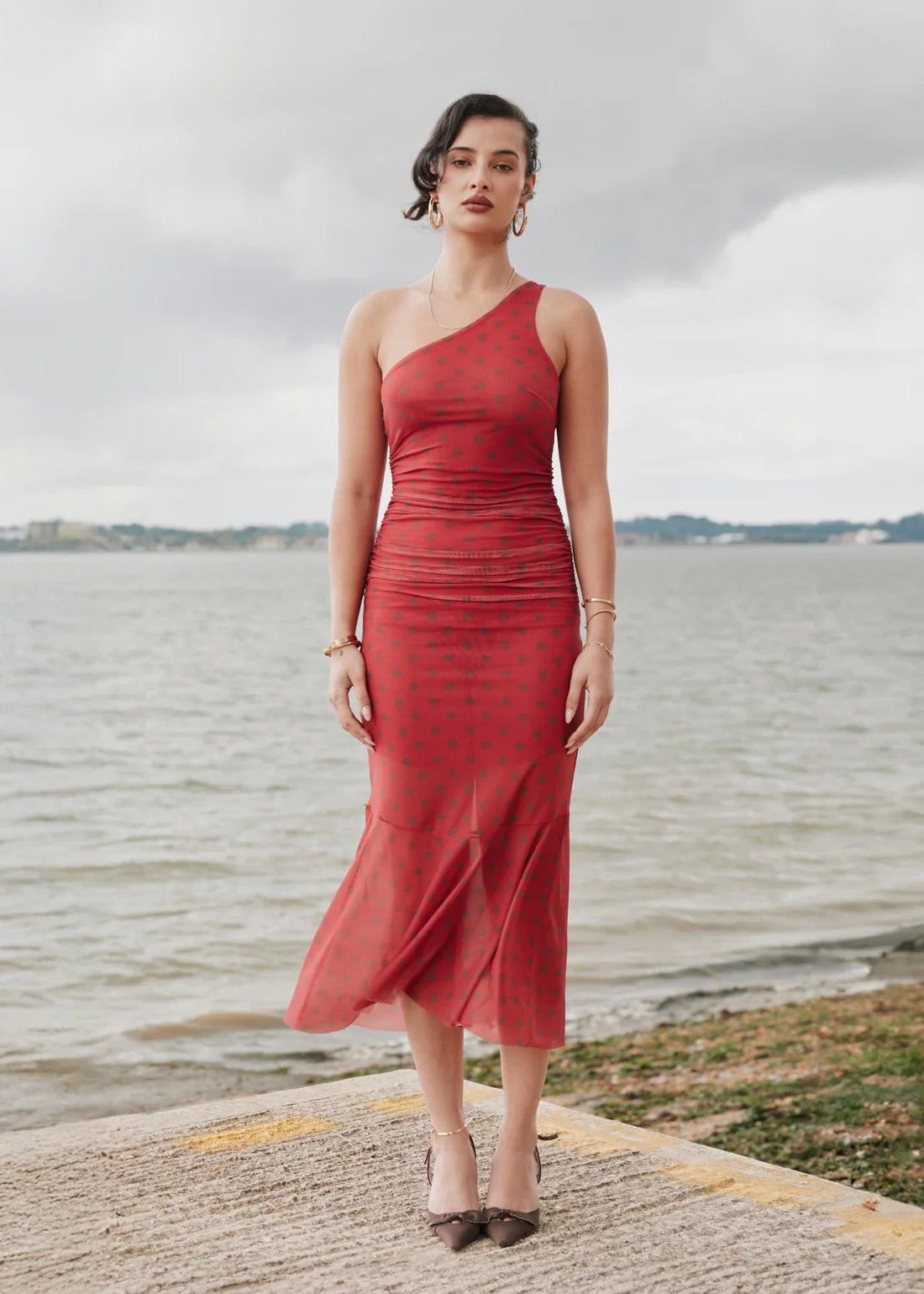 Polka Dot Asymmetric Dress