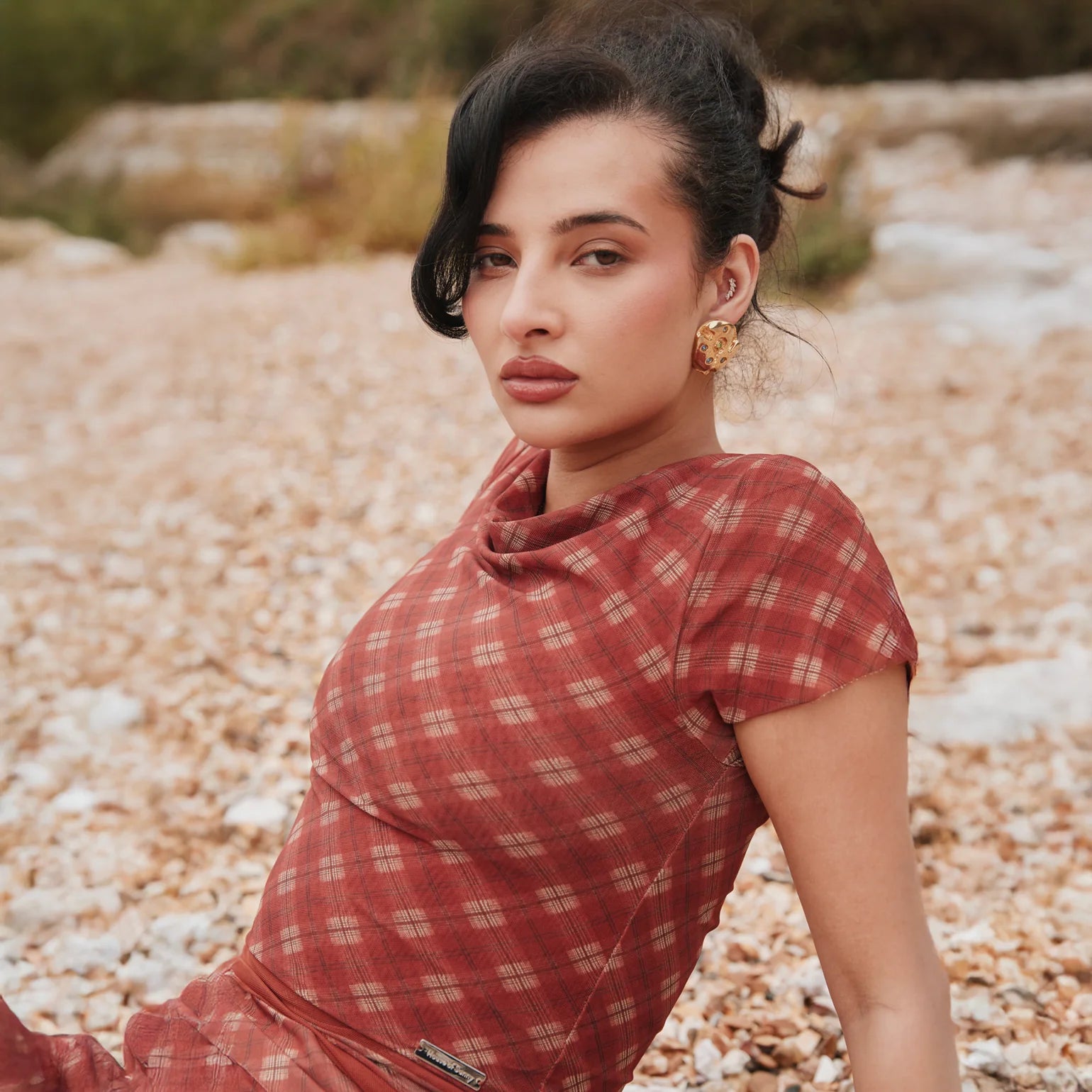 Retro Check Mesh Top