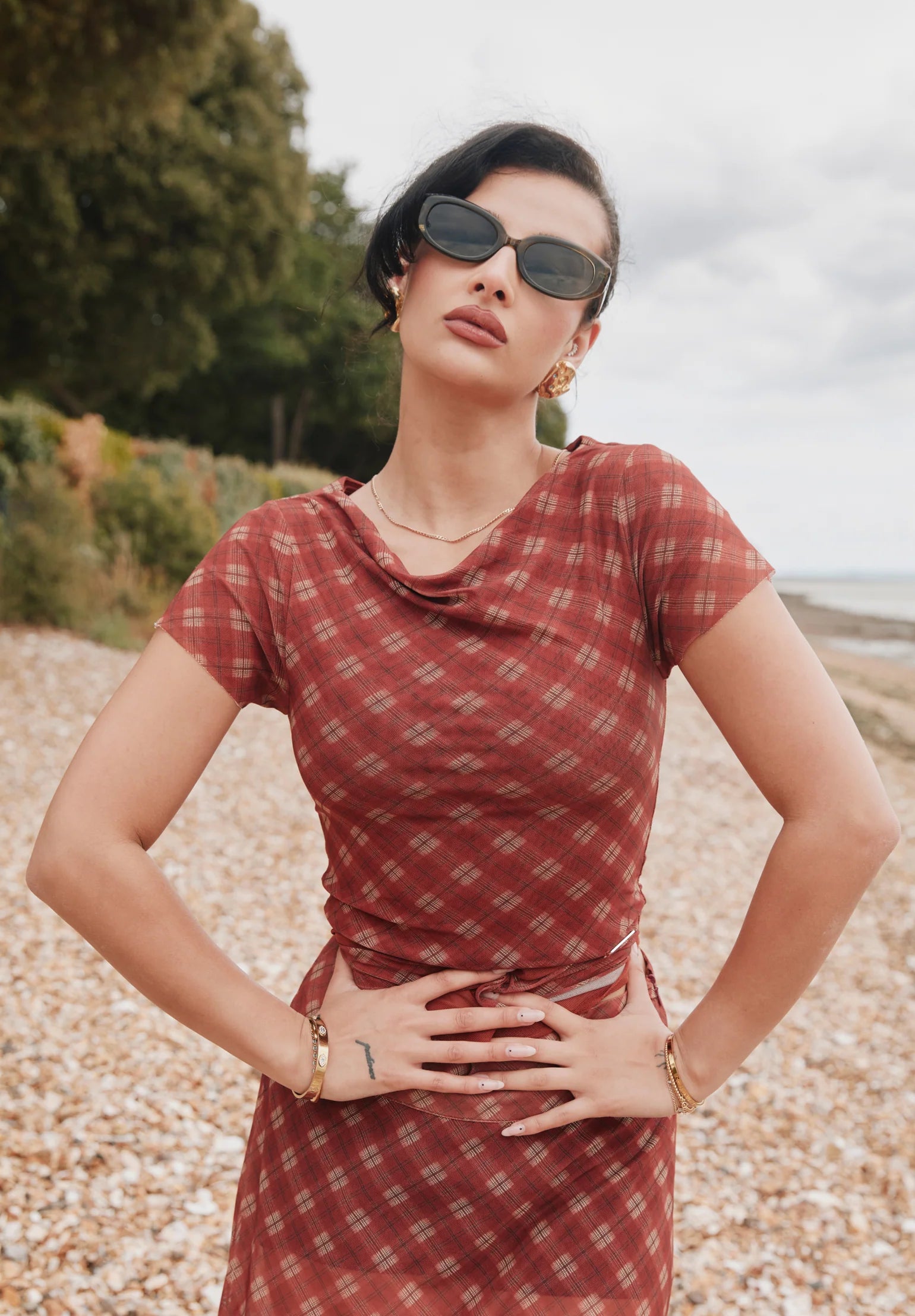 Retro Check Mesh Top