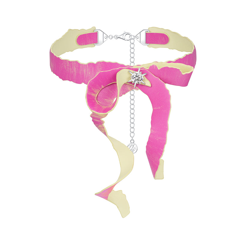 Apple Peel Bow Necklace Red